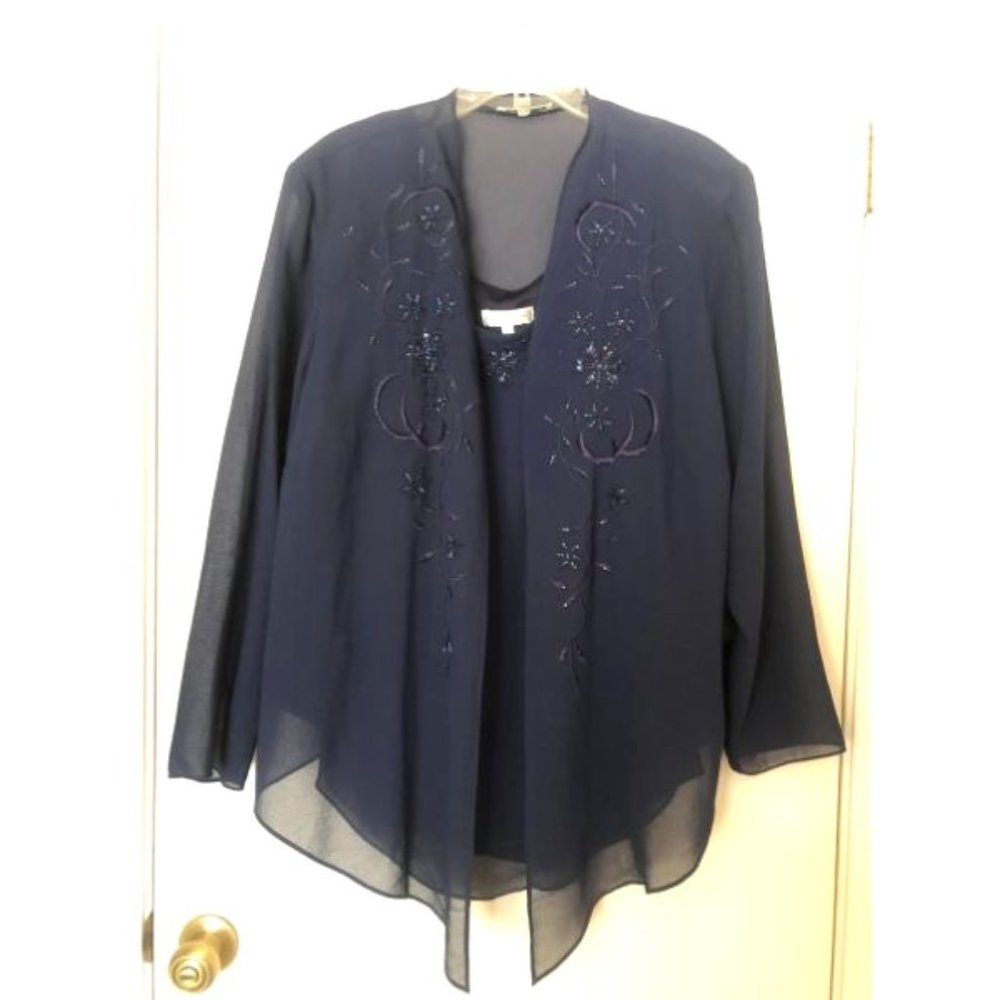 CWC Sheer Beaded Jacket & Lined Shell/tank Navy W24 NWT